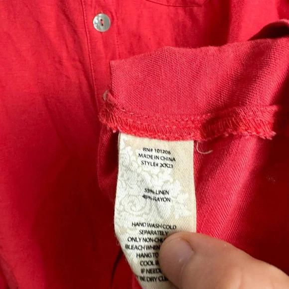 Soft Surroundings Pink Linen Blend Button Front Top Back Zipper small H44 - Picture 4 of 6